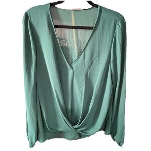 Lush Blouse Women's Sz Small V-Neck Long Sleeve Sheer Green Top